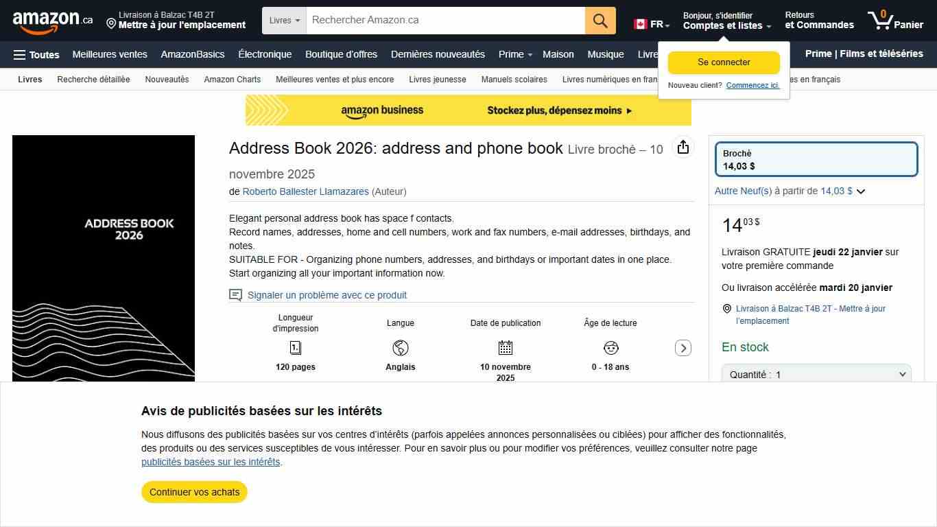 Address Book 2026: address and phone book : Ballester Llamazares, Roberto: Amazon.ca: Livres